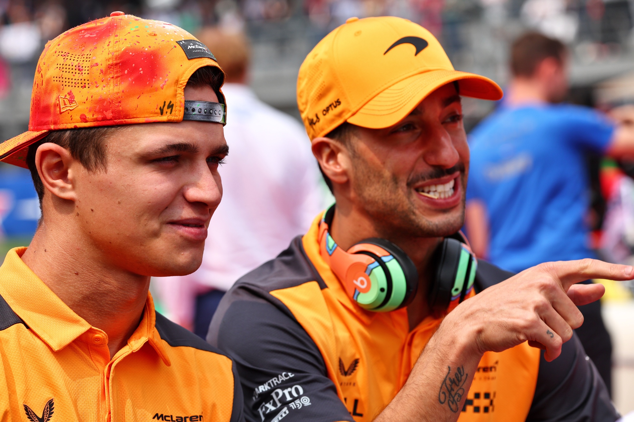 (L to R): Lando Norris (GBR) McLaren and Daniel Ricciardo (AUS) McLaren on the drivers parade. Formula 1 World