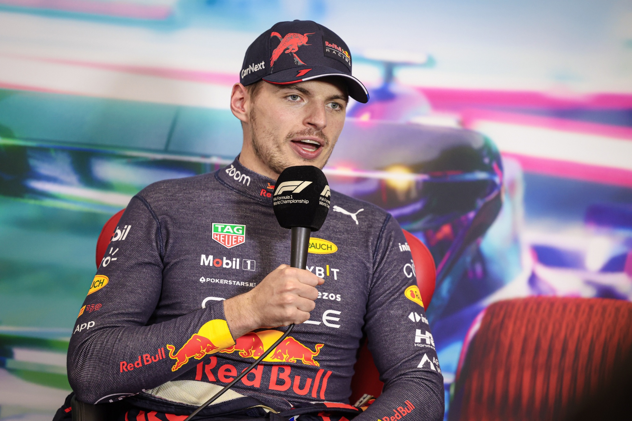 Max Verstappen (NLD) Red Bull Racing in the post race FIA Press Conference. Formula 1 World Championship, Rd 20, Mexican