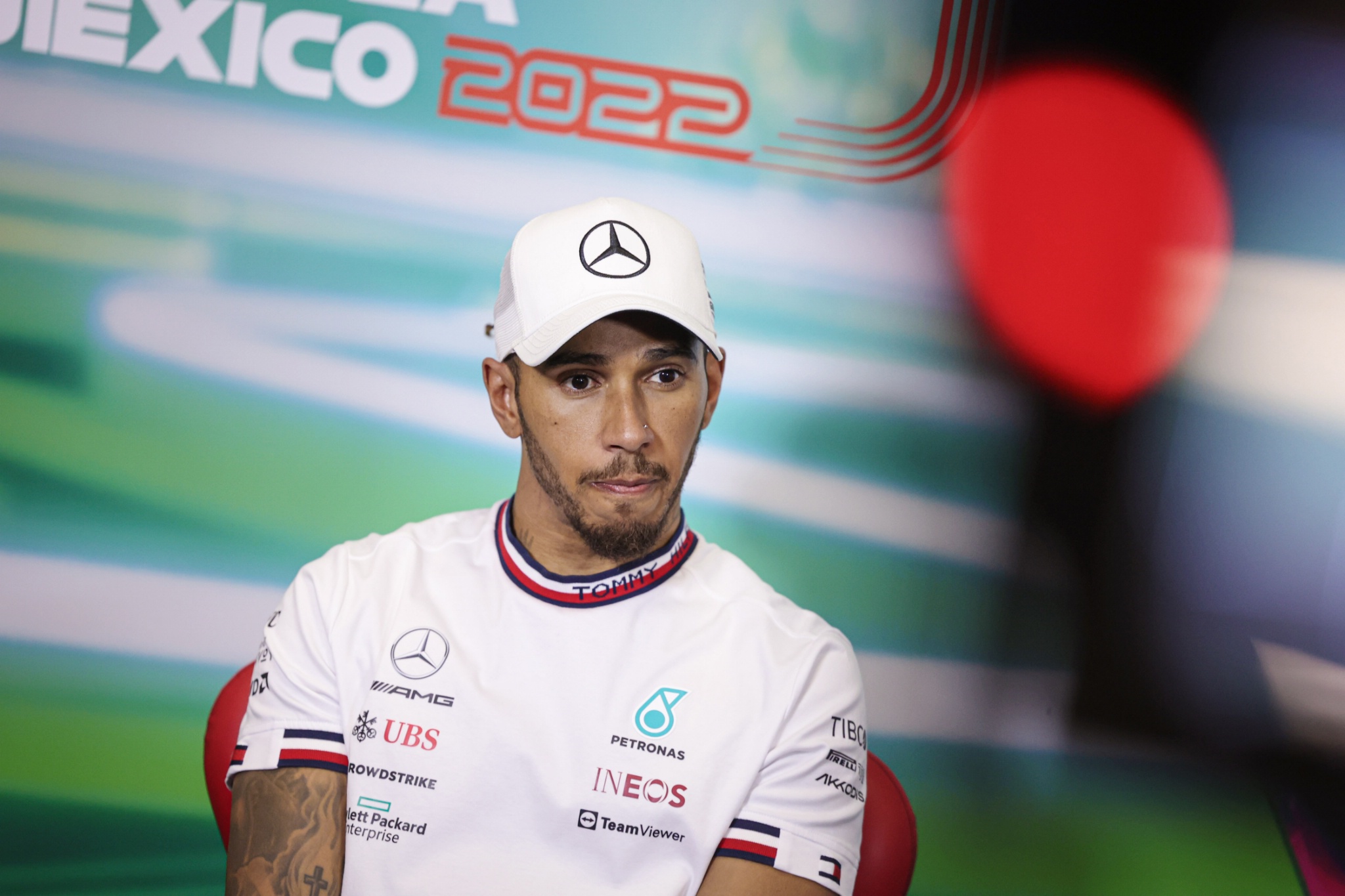 Lewis Hamilton (GBR) Mercedes AMG F1 in the post race FIA Press Conference. Formula 1 World Championship, Rd 20, Mexican