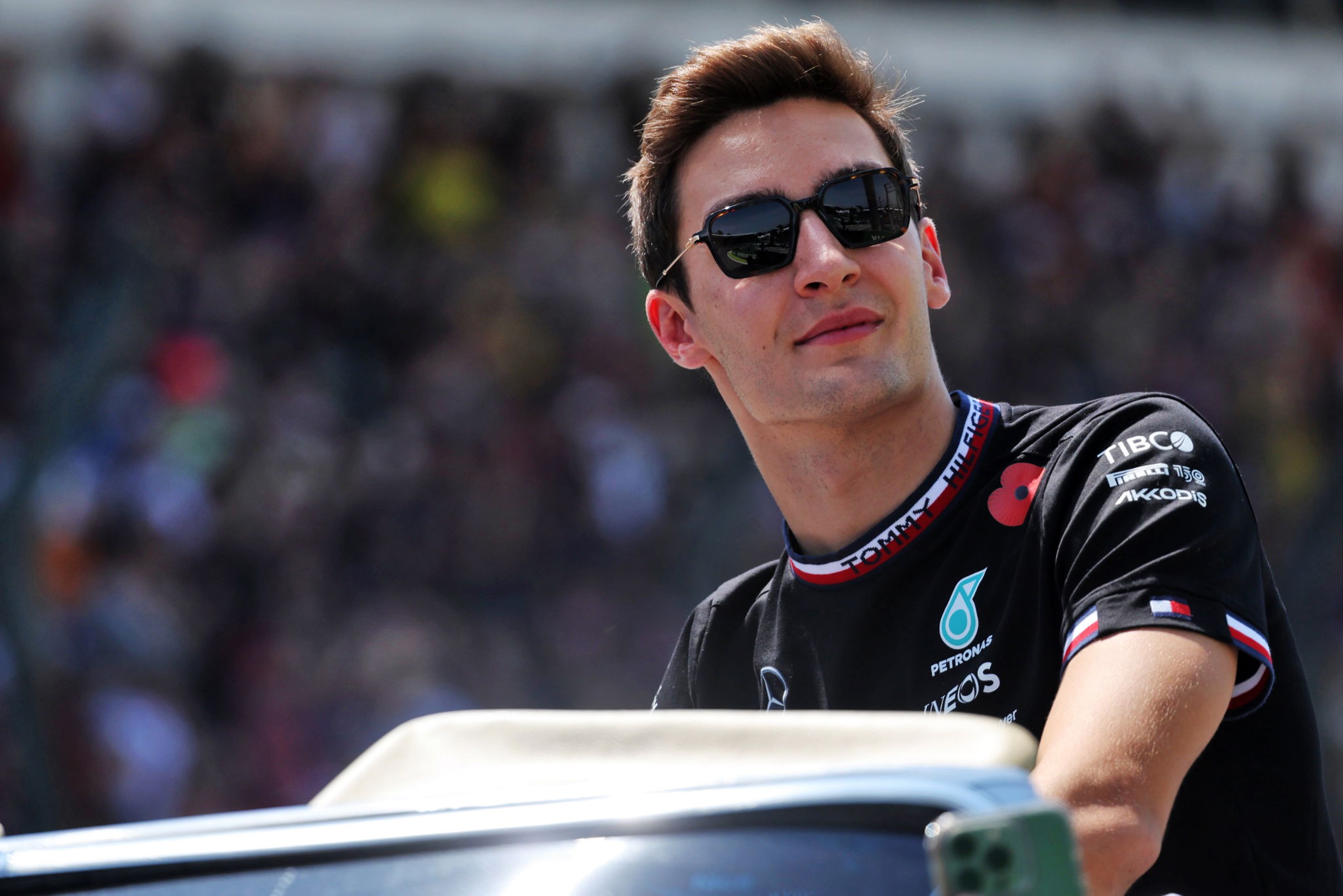 George Russell (GBR) Mercedes AMG F1 on the drivers parade. Formula 1 World Championship, Rd 21, Brazilian Grand Prix, Sao