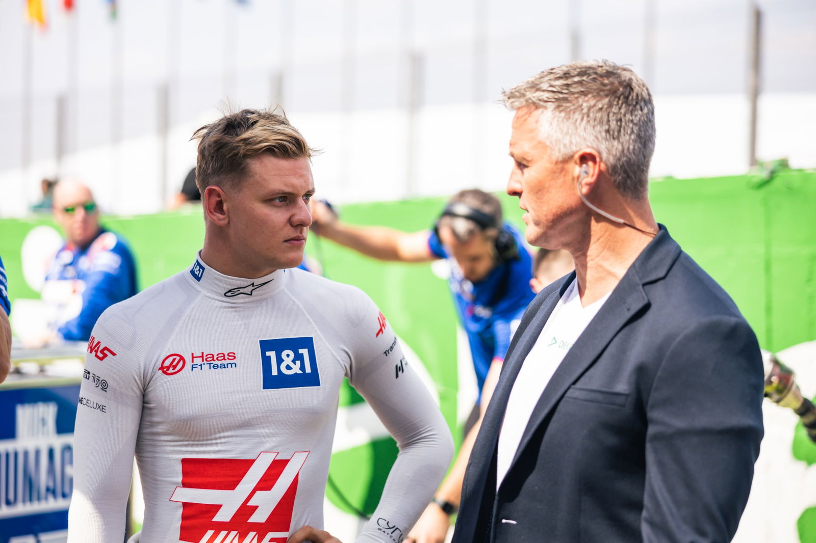 (L to R): Mick Schumacher (GER) Haas F1 Team with Ralf Schumacher (GER) on the grid. Formula 1 World Championship, Rd 21,
