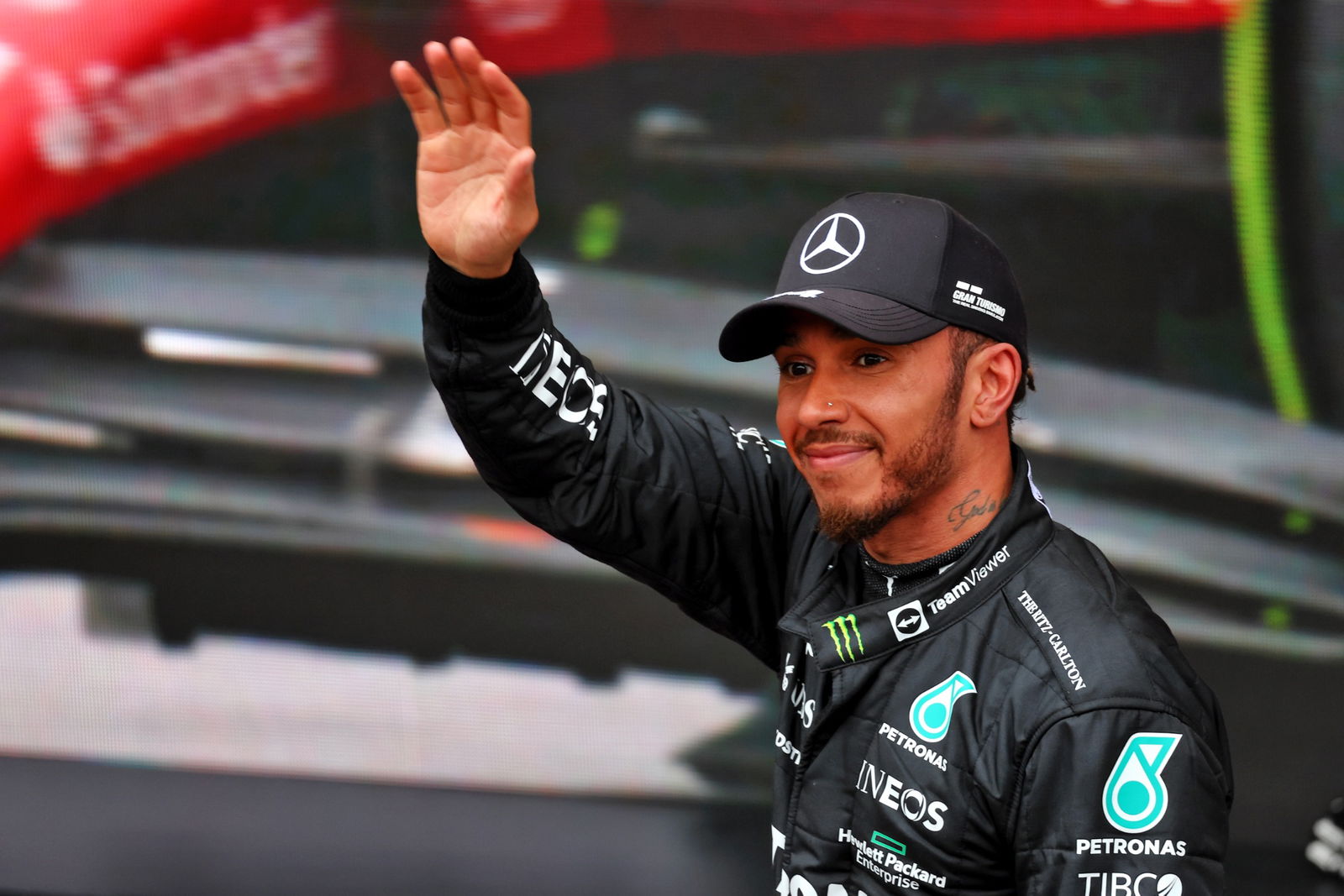 Lewis Hamilton (GBR) Mercedes AMG F1 celebrates his second position in parc ferme. Formula 1 World Championship, Rd 21,