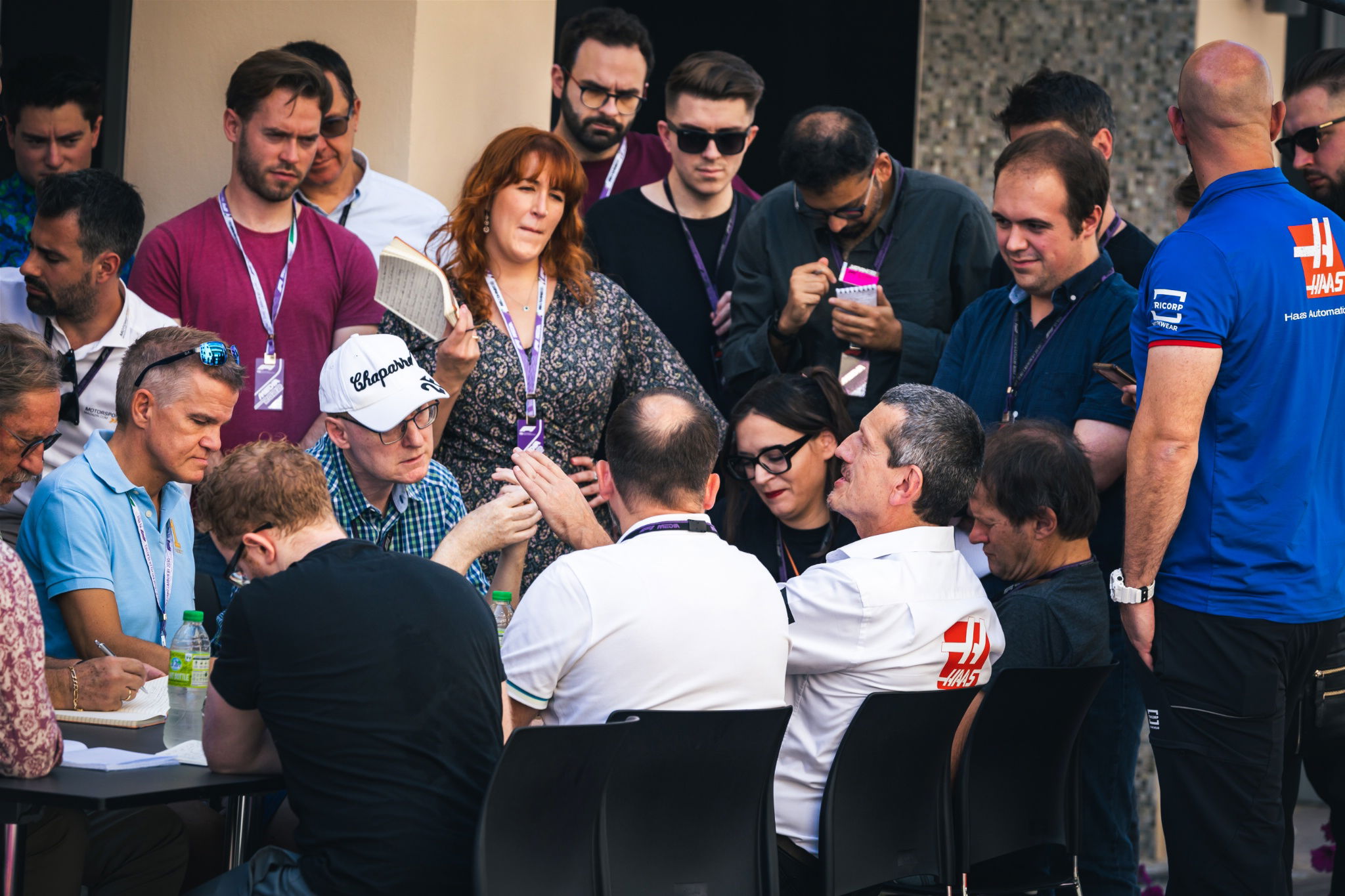 Guenther Steiner (ITA) Haas F1 Team Prinicipal with the media. Formula 1 World Championship, Rd 22, Abu Dhabi Grand Prix,