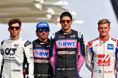 (L to R): Pierre Gasly (FRA) AlphaTauri; Fernando Alonso (ESP) Alpine F1 Team; Esteban Ocon (FRA) Alpine F1 Team; and Mick