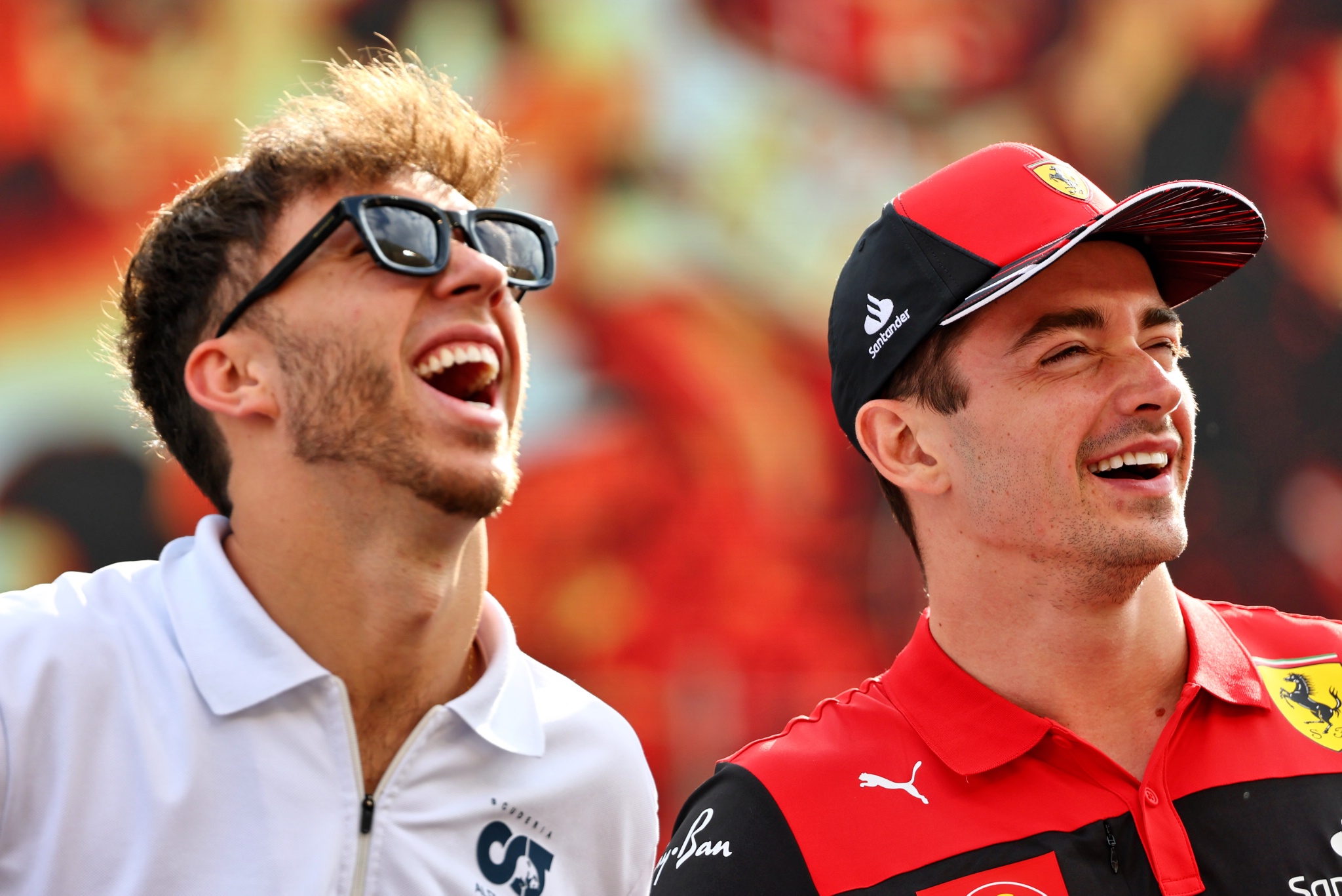 (L to R): Pierre Gasly (FRA) AlphaTauri and Charles Leclerc (MON) Ferrari on the drivers parade. Formula 1 World