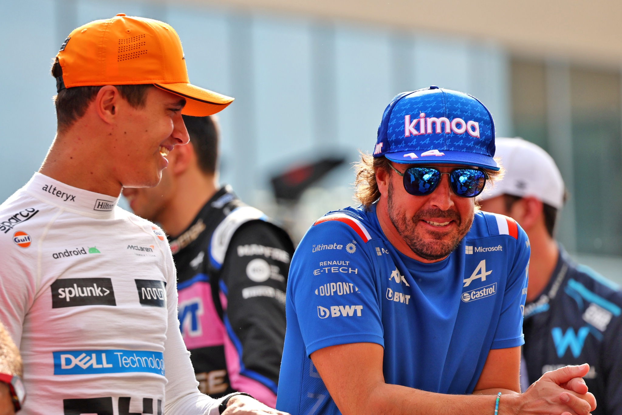 (L to R): Lando Norris (GBR) McLaren and Fernando Alonso (ESP) Alpine F1 Team on the drivers parade. Formula 1 World