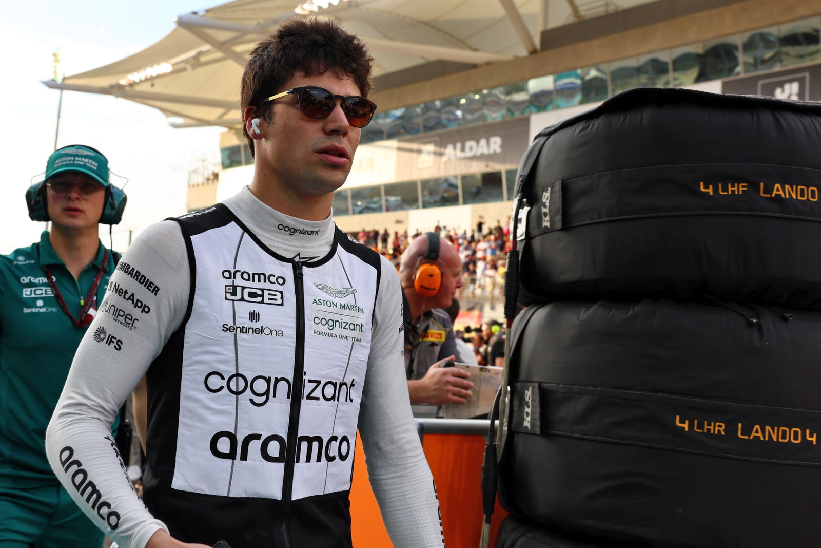 Lance Stroll (CDN) Aston Martin F1 Team on the grid. Formula 1 World Championship, Rd 22, Abu Dhabi Grand Prix, Yas Marina