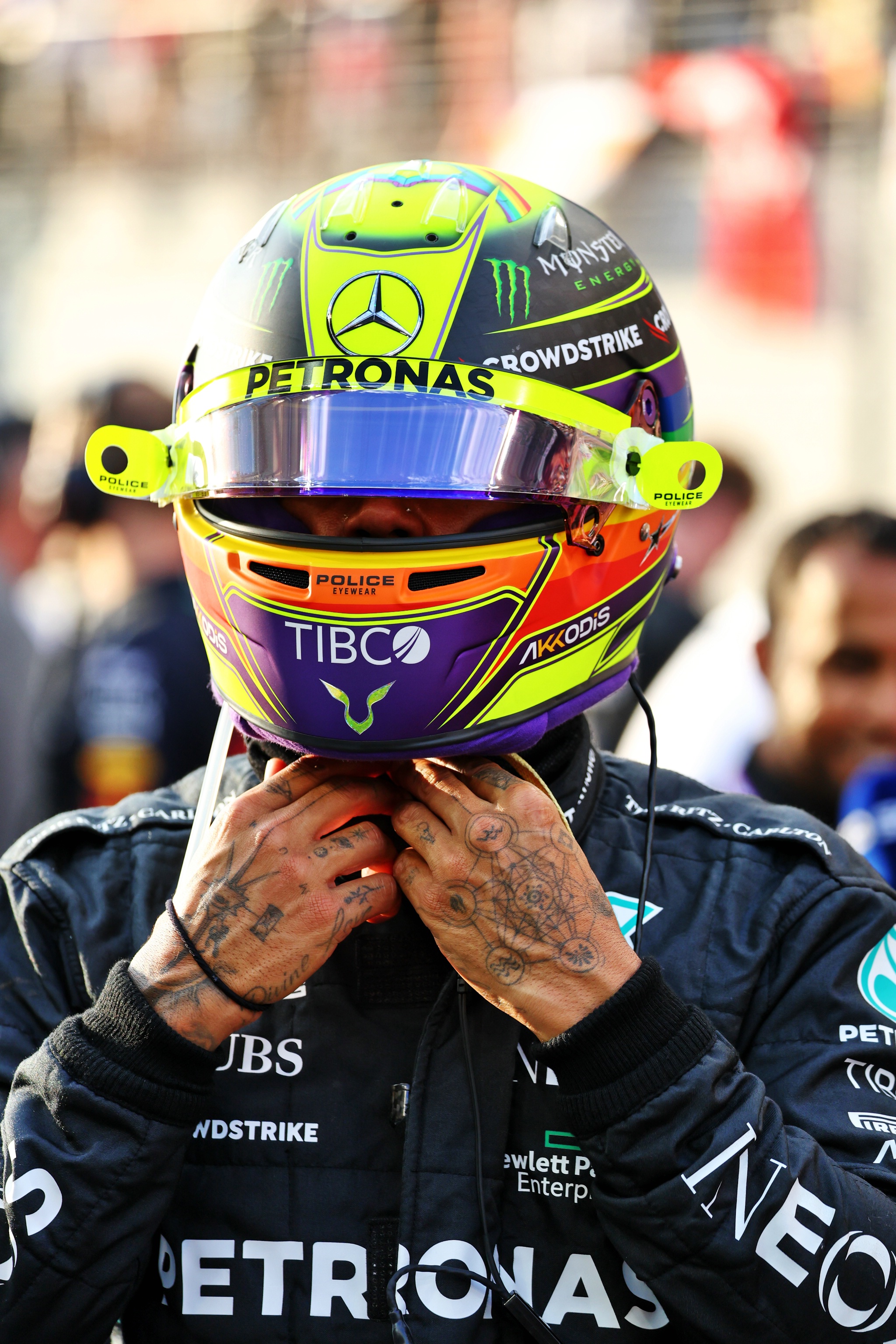 Lewis Hamilton (GBR) Mercedes AMG F1 on the grid. Formula 1 World Championship, Rd 22, Abu Dhabi Grand Prix, Yas Marina