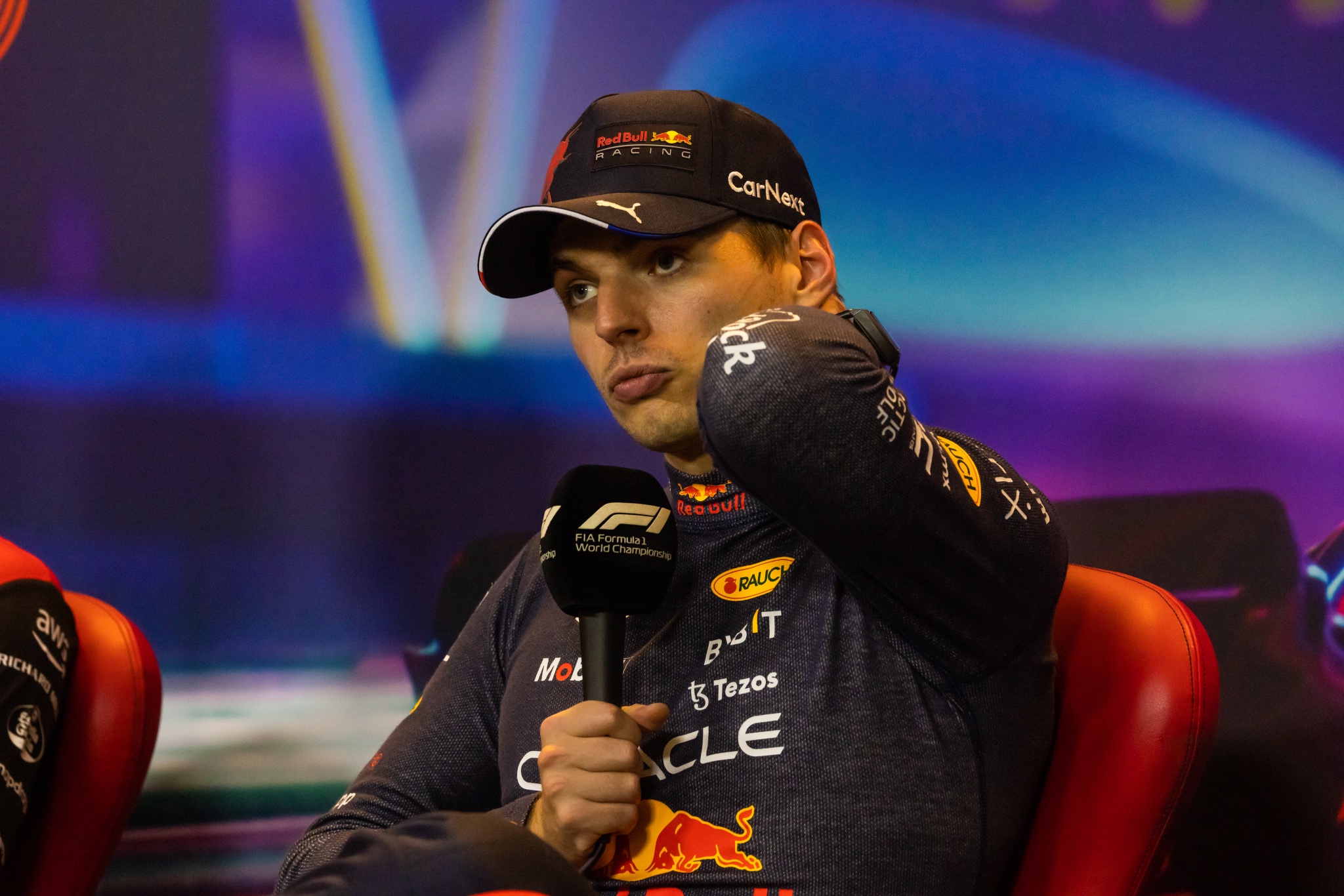 Max Verstappen (NLD) Red Bull Racing in the post race FIA Press Conference. Formula 1 World Championship, Rd 22, Abu Dhabi