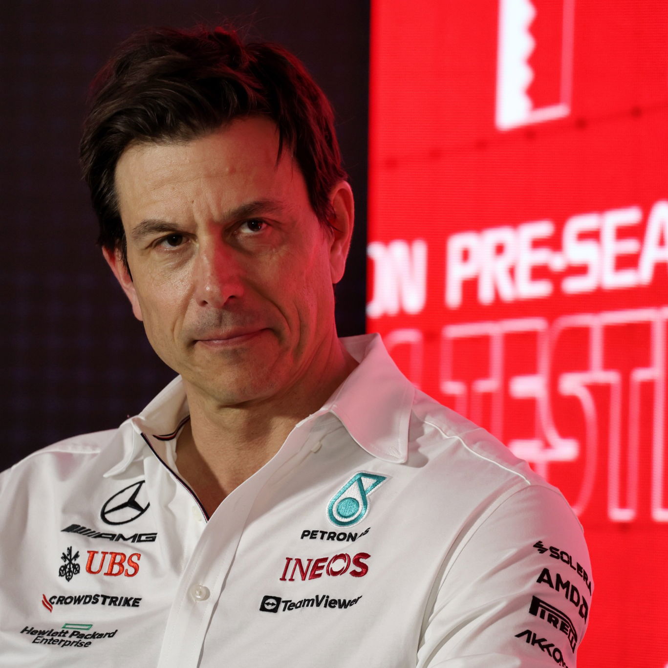 Toto Wolff (GER) Mercedes AMG F1 Shareholder and Executive Director in the FIA Press Conference. Formula 1 Testing,
