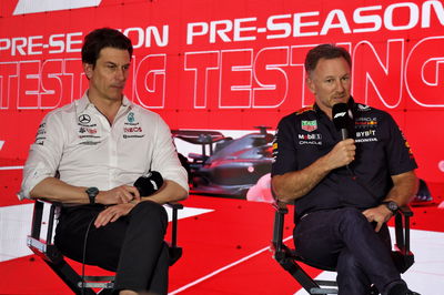 (L to R): Toto Wolff (GER) Mercedes AMG F1 Shareholder and Executive Director and Christian Horner (GBR) Red Bull Racing