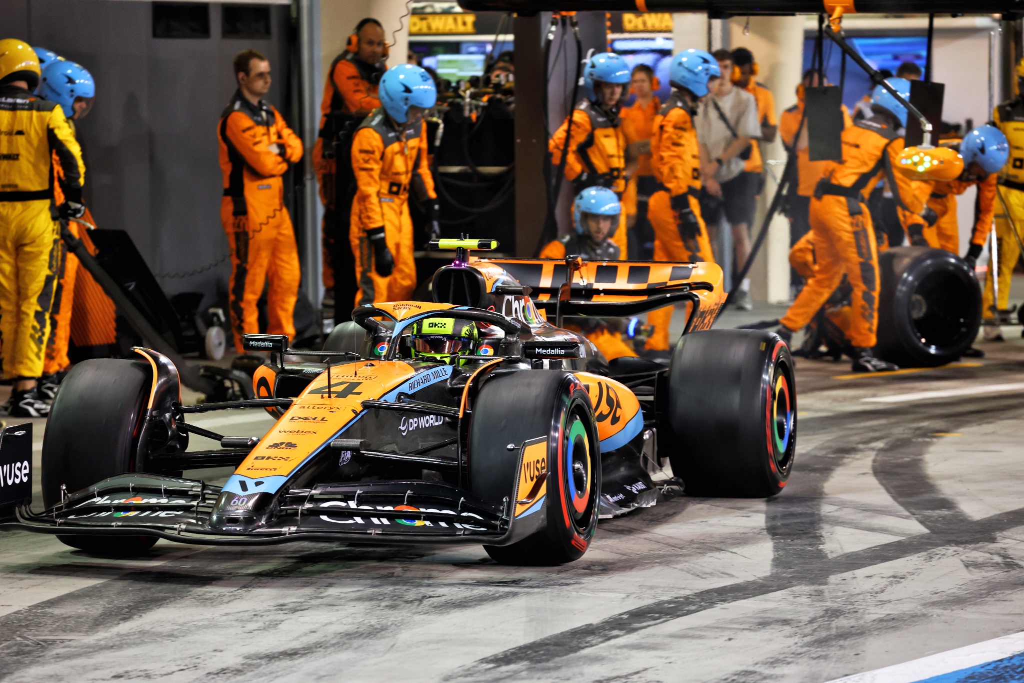 Lando Norris (GBR) McLaren MCL60 makes a pit stop. Formula 1 World Championship, Rd 1, Bahrain Grand Prix, Sakhir,