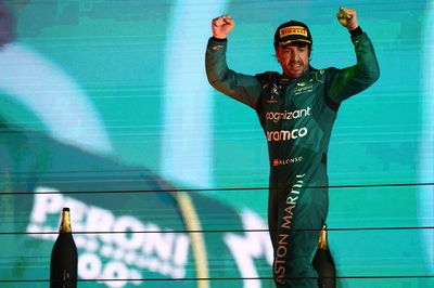 Fernando Alonso (ESP) Aston Martin F1 Team celebrates his third position on the podium. Formula 1 World Championship, Rd