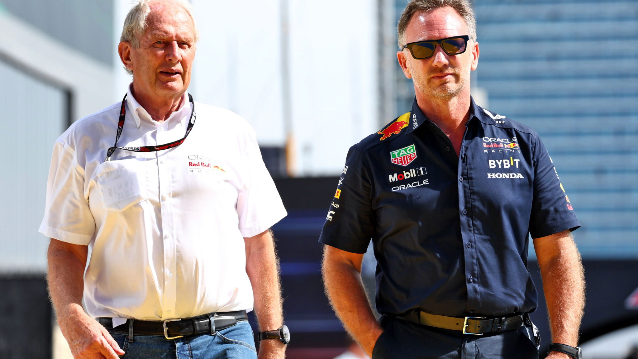 (L to R): Dr Helmut Marko (AUT) Red Bull Motorsport Consultant with Christian Horner (GBR) Red Bull Racing Team Principal.