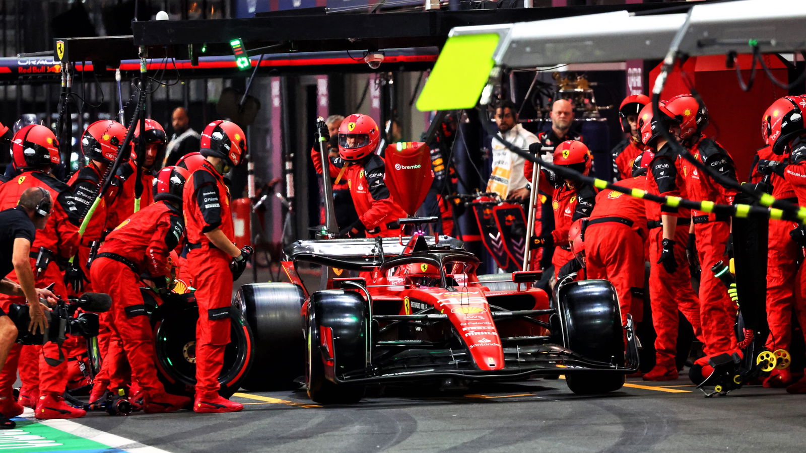 Charles Leclerc (MON) Ferrari SF-23 makes a pit stop. Formula 1 World Championship, Rd 2, Saudi Arabian Grand Prix,