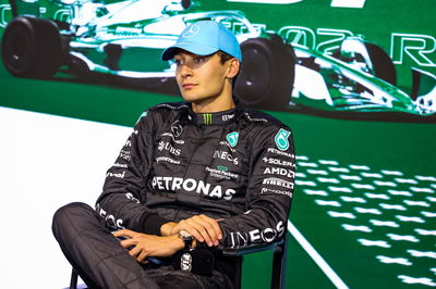 Peringkat ketiga George Russell (GBR) Mercedes AMG F1 dalam konferensi pers FIA pasca balapan. Formula 1 World Championship,