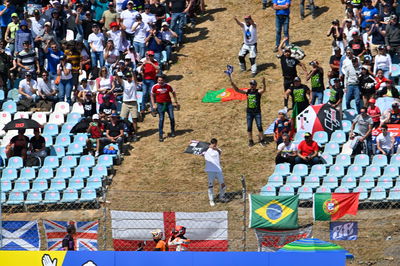 Crowds shouting at Marc Marquez after crash with Miguel Oliveira, MotoGP race, Portuguese MotoGP 26 March