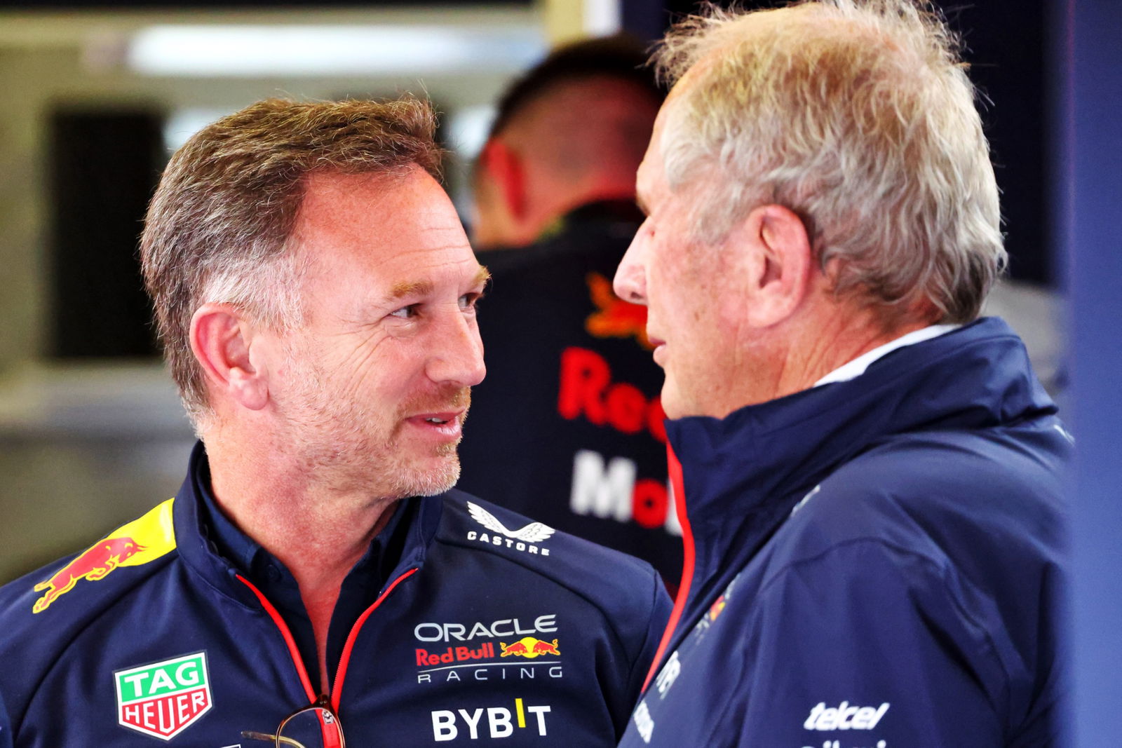 (L to R): Christian Horner (GBR) Red Bull Racing Team Principal with Dr Helmut Marko (AUT) Red Bull Motorsport Consultant.