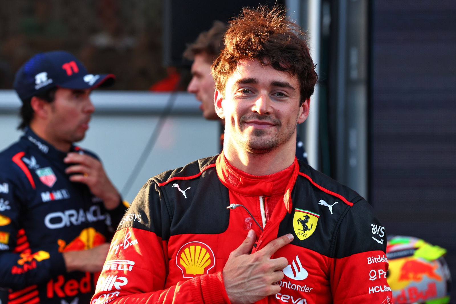 Charles Leclerc (MON) Ferrari celebrates his pole position in qualifying parc ferme. Formula 1 World Championship, Rd 4,