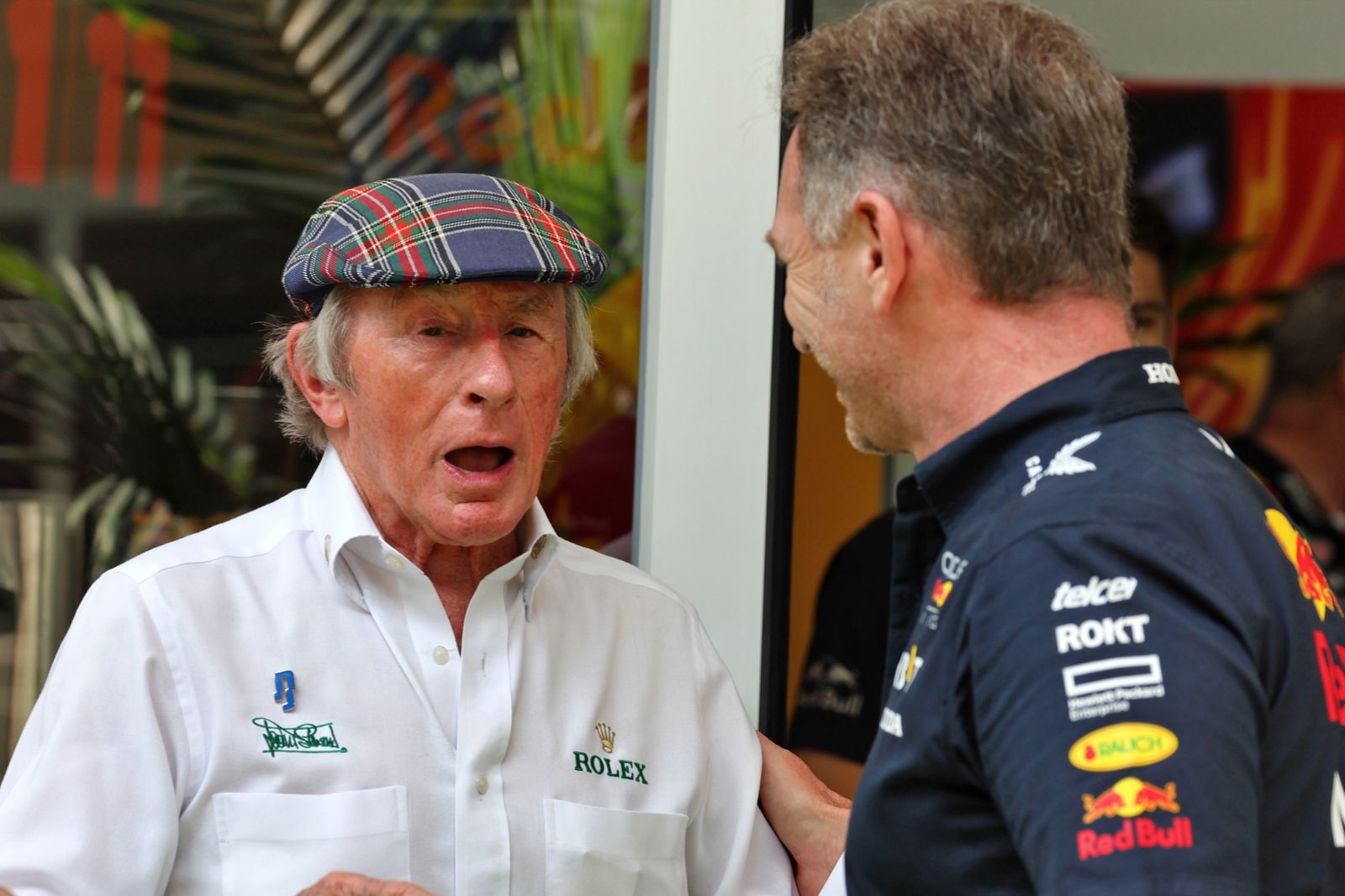 (L to R): Jackie Stewart (GBR) with Christian Horner (GBR) Red Bull Racing Team Principal. Formula 1 World Championship,