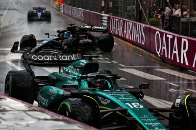 Lance Stroll (CDN) Aston Martin F1 Team AMR23 and George Russell (GBR) Mercedes AMG F1 W14 run wide. Formula 1 World