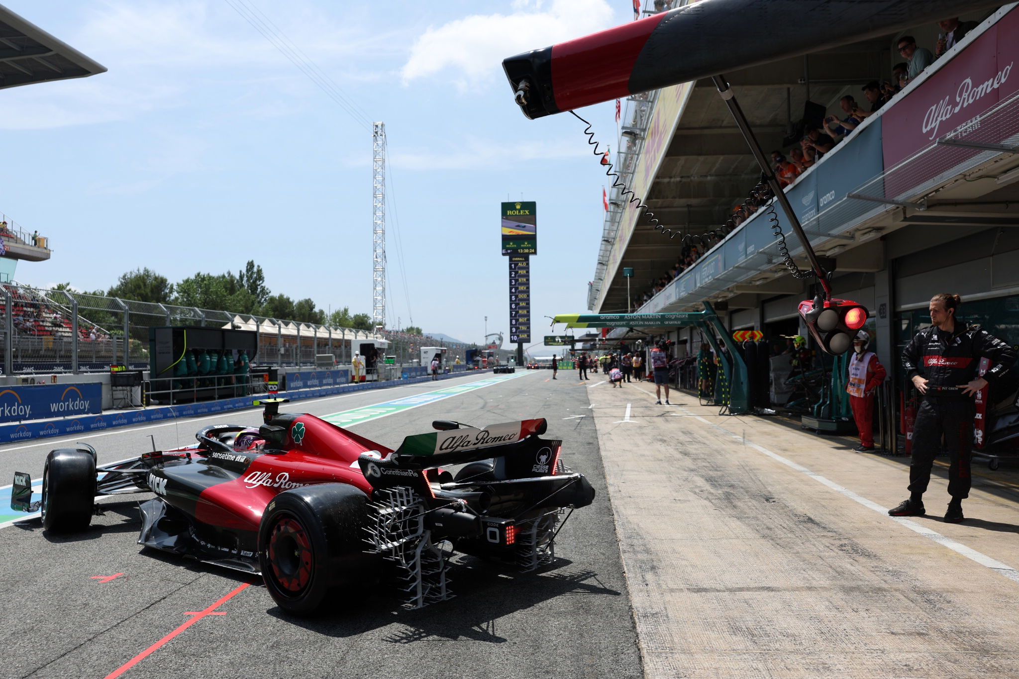 Zhou Guanyu (CHN) Alfa Romeo F1 Team C43 leaves the pits running sensor equipment. Formula 1 World Championship, Rd 8,