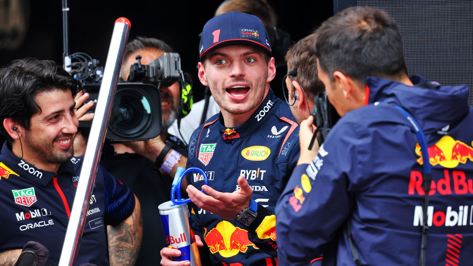 Pole sitter Max Verstappen (NLD) Red Bull Racing in qualifying parc ferme. Formula 1 World Championship, Rd 8, Spanish