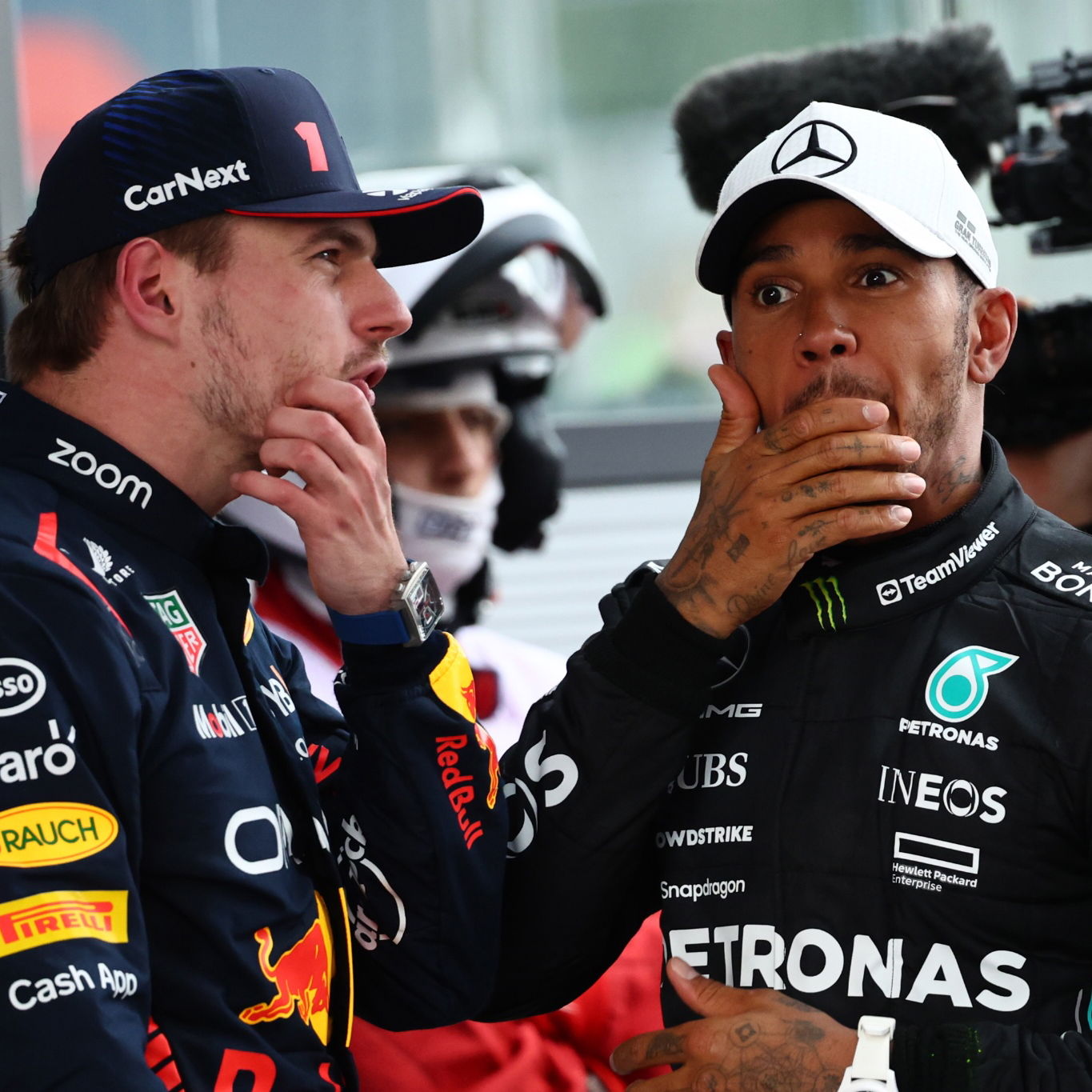 1st place Max Verstappen (NLD) Red Bull Racing and 2nd place Lewis Hamilton (GBR) Mercedes AMG F1. Formula 1 World