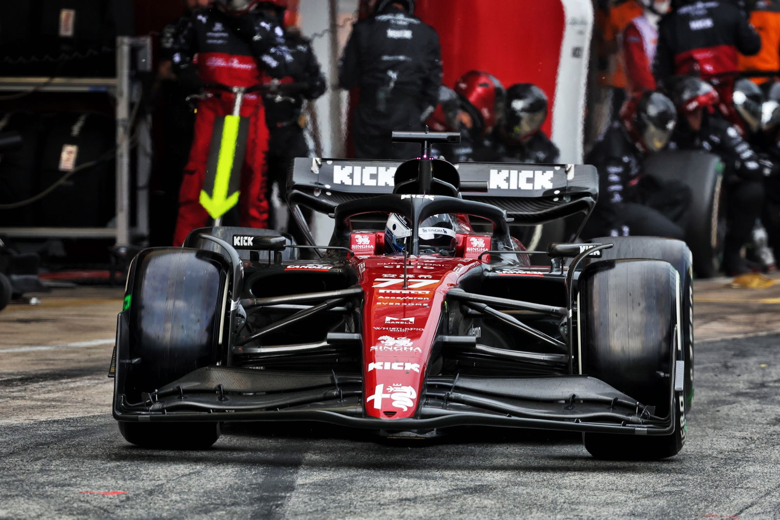 Valtteri Bottas (FIN) Alfa Romeo F1 Team C43 makes a pit stop. Formula 1 World Championship, Rd 8, Spanish Grand Prix,