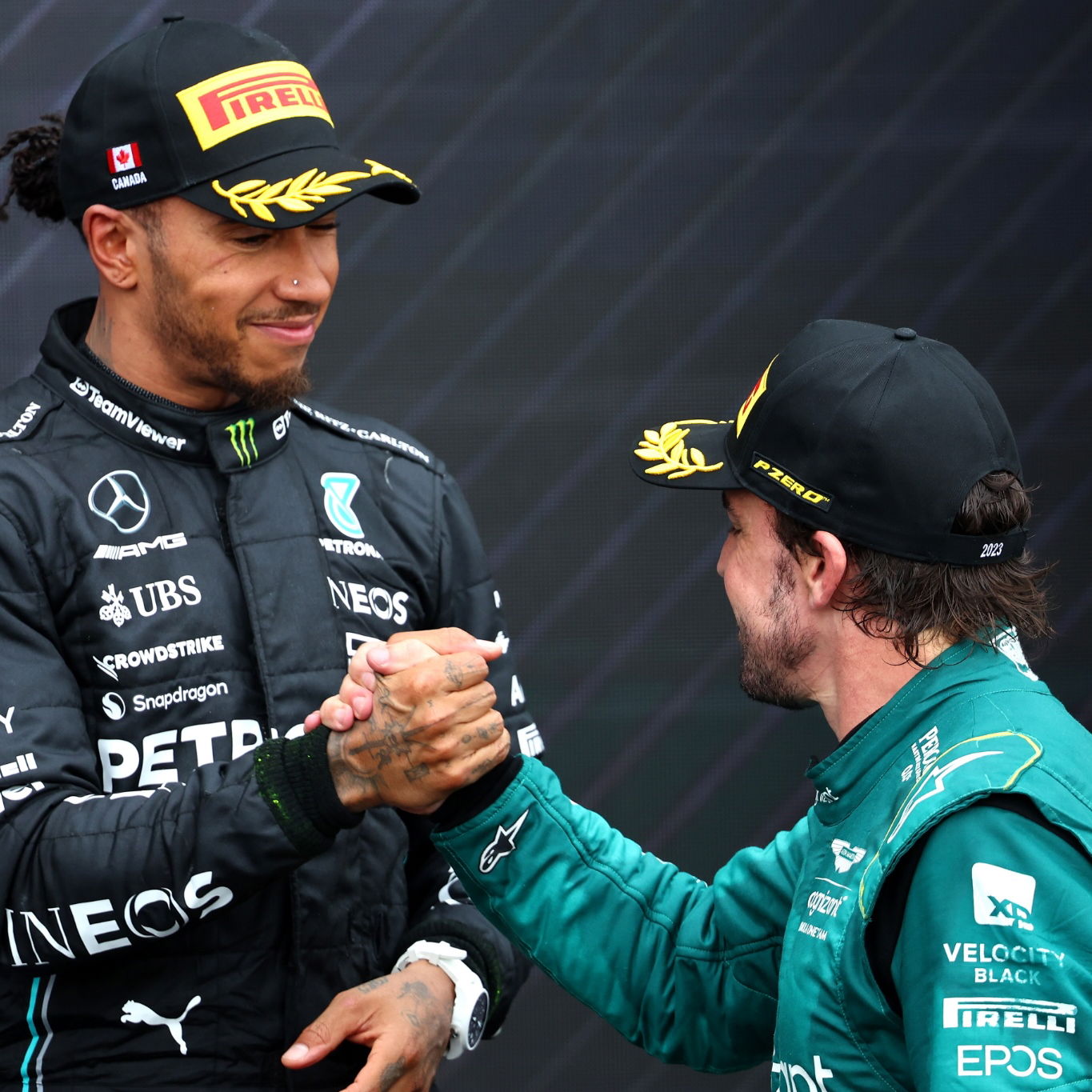 3rd place Lewis Hamilton (GBR) Mercedes AMG F1 W14 with 2nd place Fernando Alonso (ESP) Aston Martin F1 Team. Formula 1