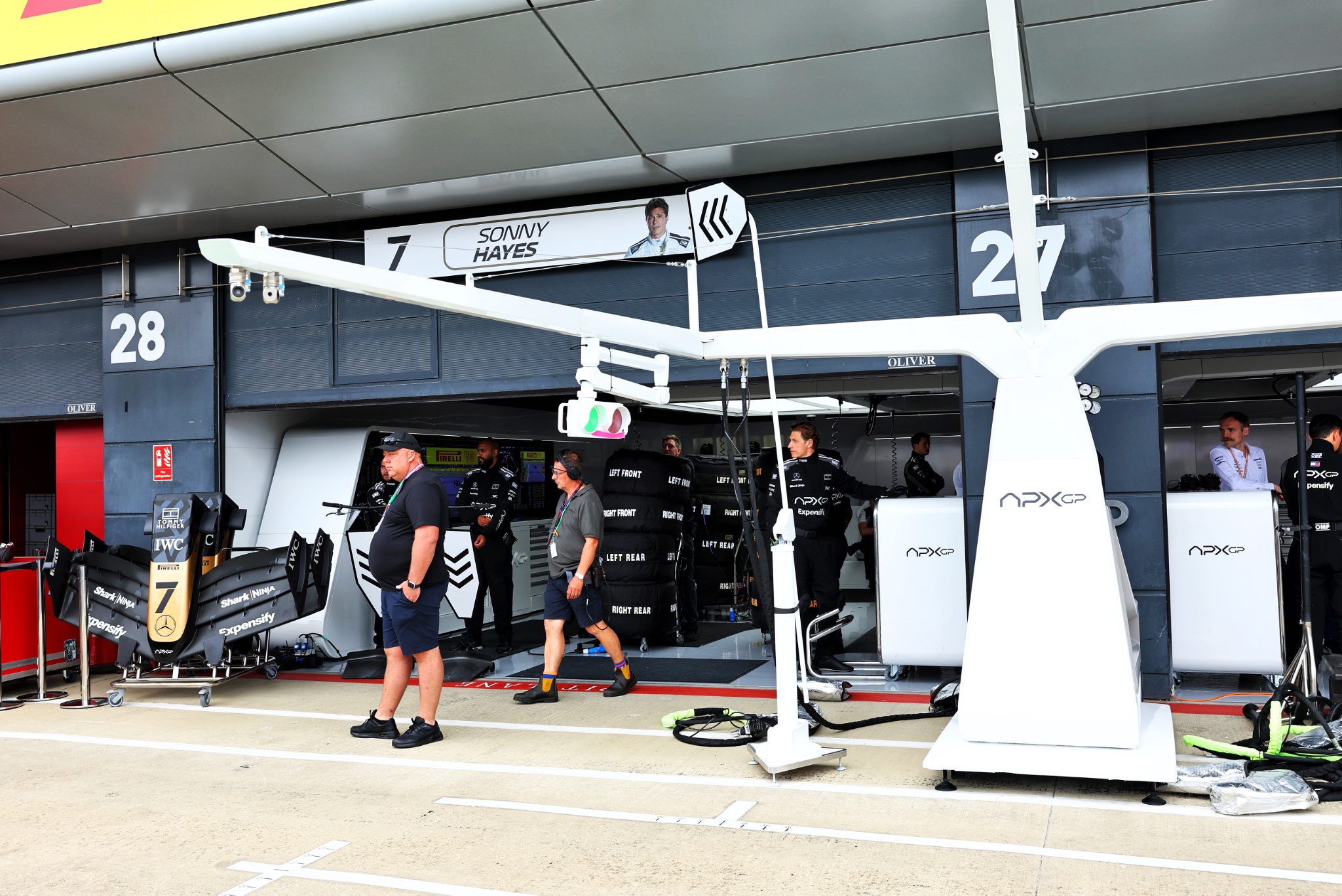 The fictional APXGP pit garages, in place for the forthcoming Apple movie. Formula 1 World Championship, Rd 11, British