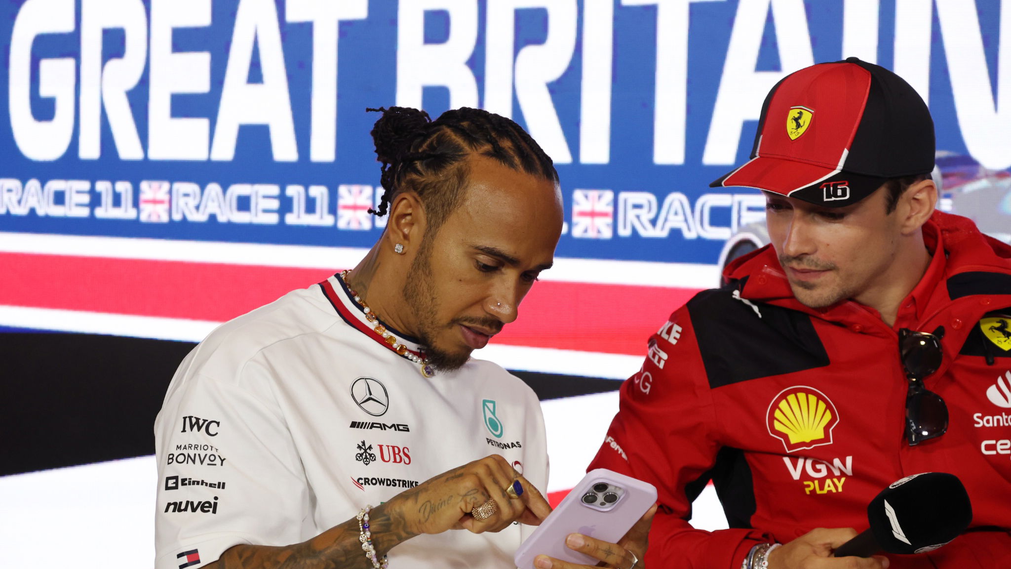 (L to R): Lewis Hamilton (GBR) Mercedes AMG F1 with Charles Leclerc (MON) Ferrari in the FIA Press Conference. Formula 1