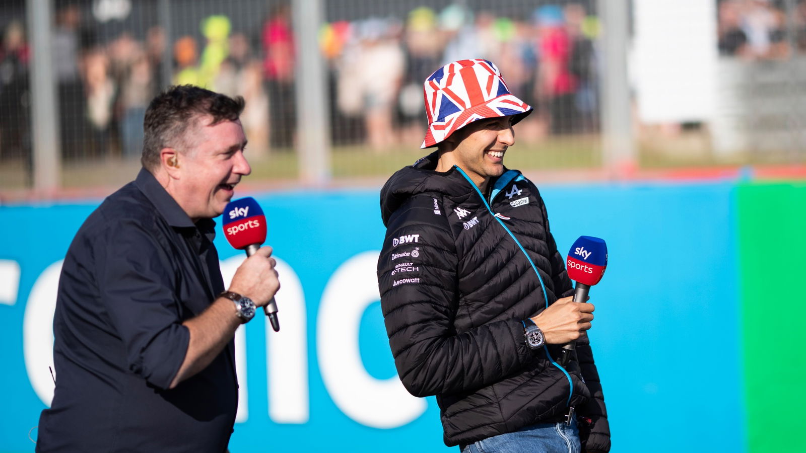 (L to R): David Croft (GBR) Sky Sports Commentator with Esteban Ocon (FRA) Alpine F1 Team. Formula 1 World Championship,
