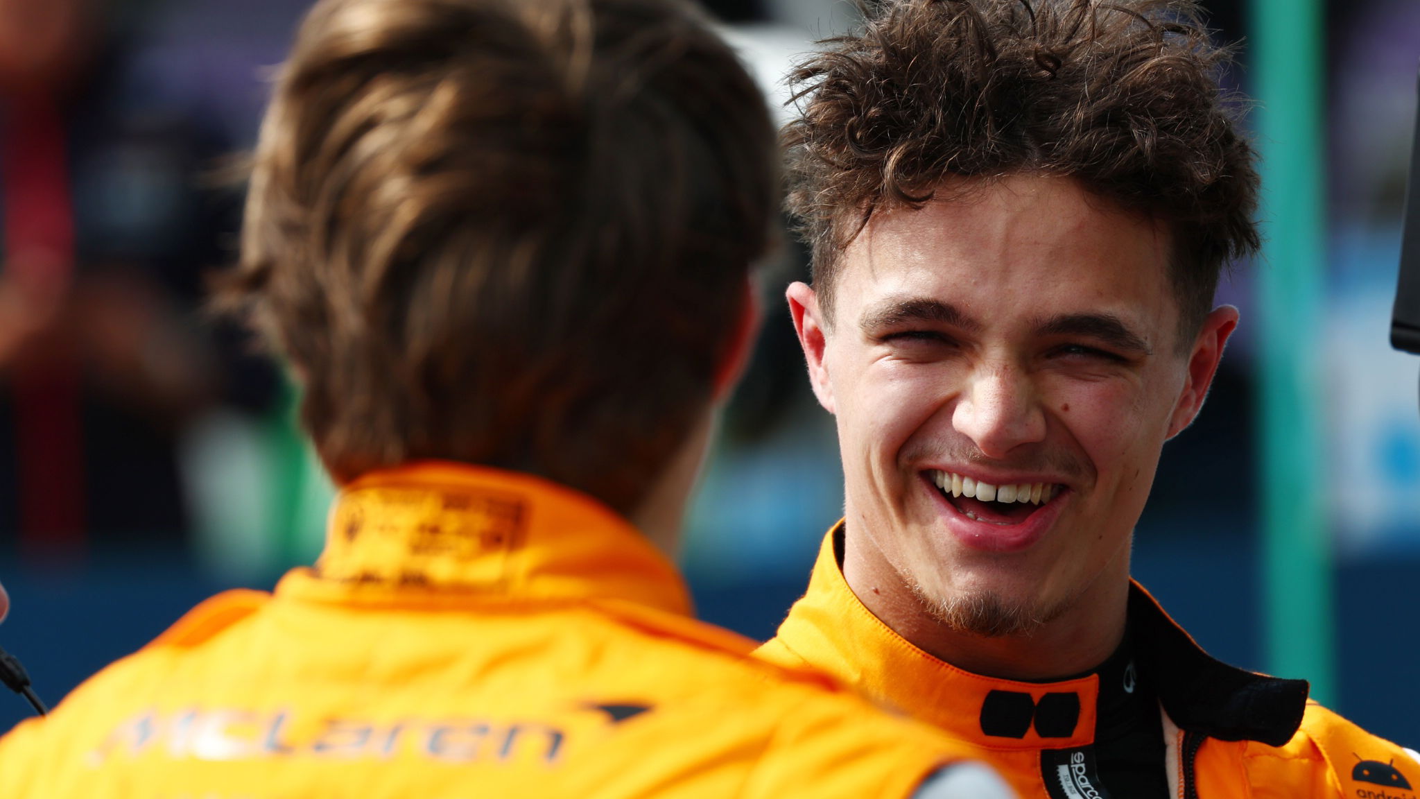 Lando Norris (GBR) McLaren with team mate Oscar Piastri (AUS) McLaren in qualifying parc ferme. Formula 1 World