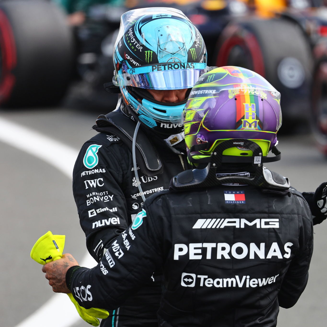 George Russell (GBR) Mercedes AMG F1 with Lewis Hamilton (GBR) Mercedes AMG F1. Formula 1 World Championship, Rd 11,