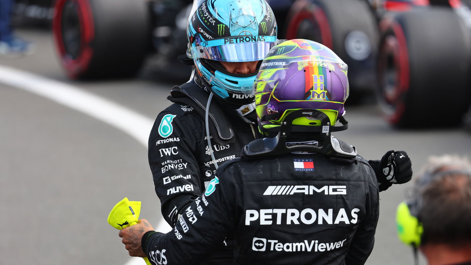 George Russell (GBR) Mercedes AMG F1 with Lewis Hamilton (GBR) Mercedes AMG F1. Formula 1 World Championship, Rd 11,