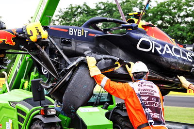 The damaged Red Bull Racing RB19 of S