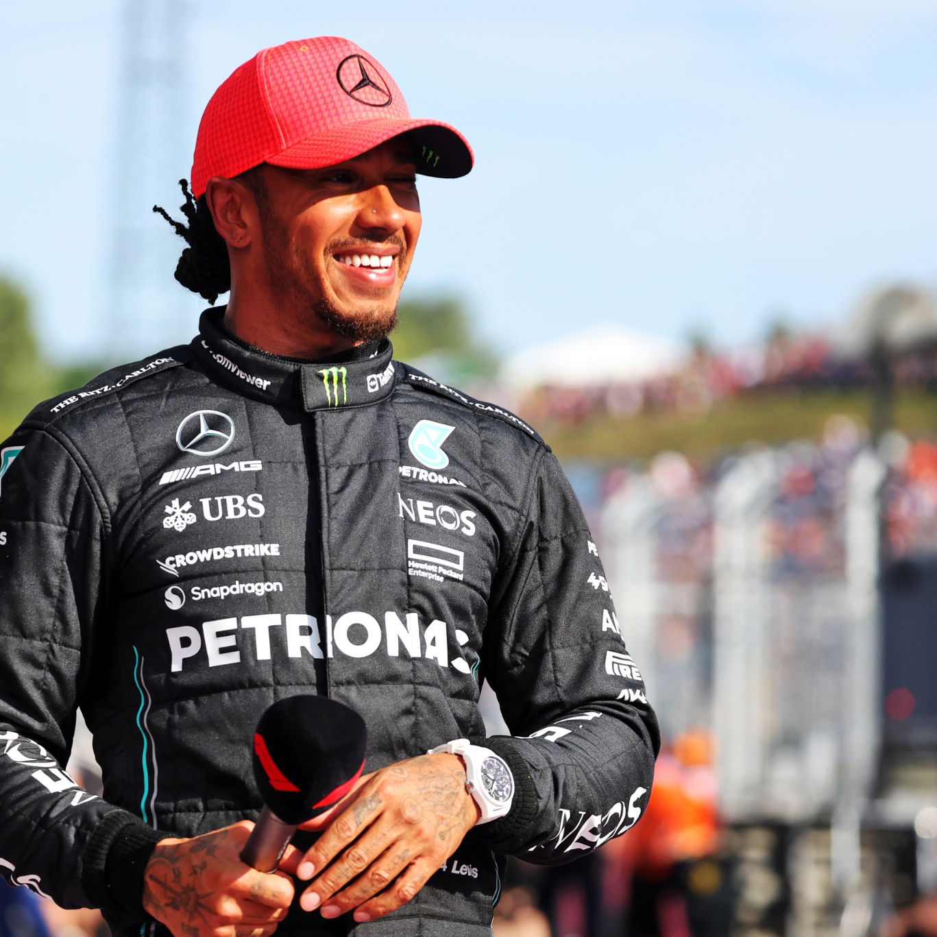 Psitr Lewis Hamilton (GBR) Mercedes AMG F1 in qualifying parc ferme. Formula 1 World Championship, Rd 12, Hungarian Grand