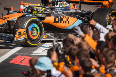 Lando Norris (GBR) McLaren MCL60, second position, in parc ferme with the team. Formula 1 World Championship, Rd 12,