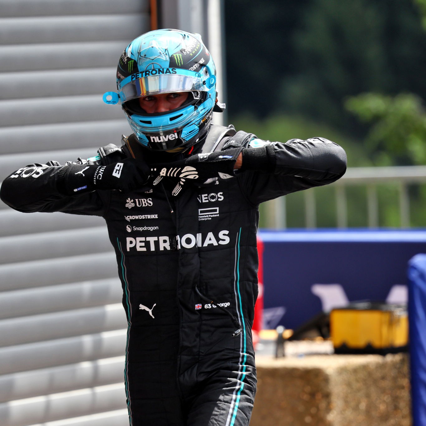 George Russell (GBR) Mercedes AMG F1 in Sprint Qualifying parc ferme. Formula 1 World Championship, Rd 13, Belgian Grand