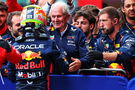 Sergio Perez (MEX) Red Bull Racing celebrates his second position in parc ferme with Dr Helmut Marko (AUT) Red Bull