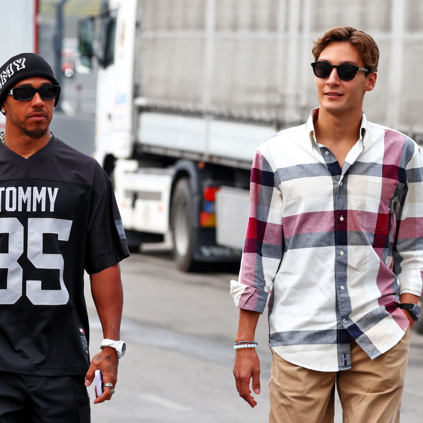 (L to R): Lewis Hamilton (GBR) Mercedes AMG F1 with team mate George Russell (GBR) Mercedes AMG F1. Formula 1 World
