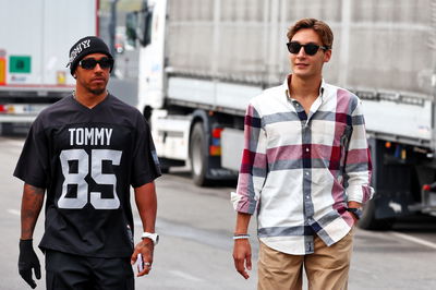 (L to R): Lewis Hamilton (GBR) Mercedes AMG F1 with team mate George Russell (GBR) Mercedes AMG F1. Formula 1 World