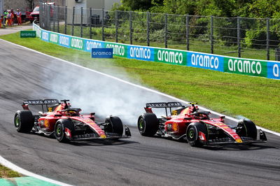 Charles Leclerc (MON) Ferrari SF-23 and team mate Carlos Sainz Jr (ESP) Ferrari SF-23 battle for position. Formula 1 World