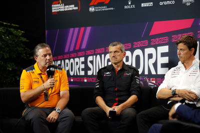 (L to R): Zak Brown (USA) McLaren Executive Director; Guenther Steiner (ITA) Haas F1 Team Prinicipal; and Toto Wolff (GER)