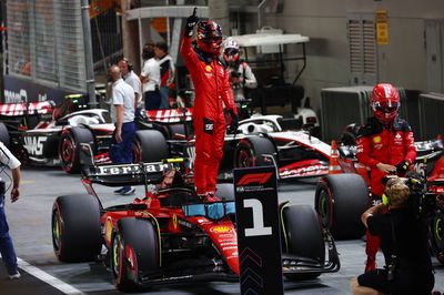 Carlos Sainz Jr (ESP) Ferrari SF-23 celebrates his pole position in qualifying parc ferme. Formula 1 World Championship,