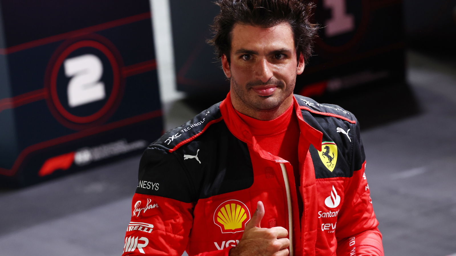Carlos Sainz Jr (ESP) Ferrari celebrates his pole position in qualifying parc ferme. Formula 1 World Championship, Rd 16,