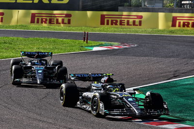 Lewis Hamilton (GBR) Mercedes AMG F1 W14 leads team mate George Russell (GBR) Mercedes AMG F1 W14. Formula 1 World