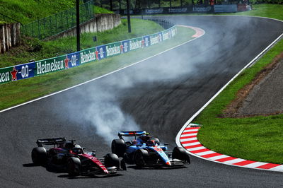 (L to R): Valtteri Bottas (FIN) Alfa Romeo F1 Team C43 and Logan Sargeant (USA) Williams Racing FW45 battle for position.