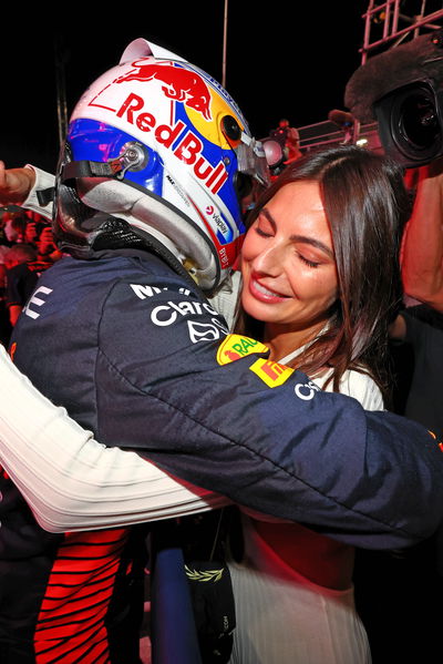 (L to R): Max Verstappen (NLD) Red Bull Racing celebrates winning his third World Championship in Sprint parc ferme with